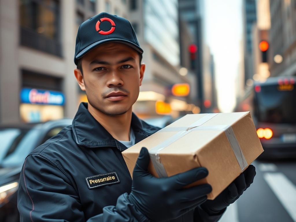 A close up shot of a professional courier in a
