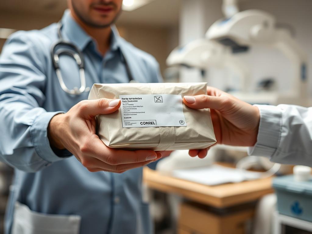 A close up shot of a courier handing over a