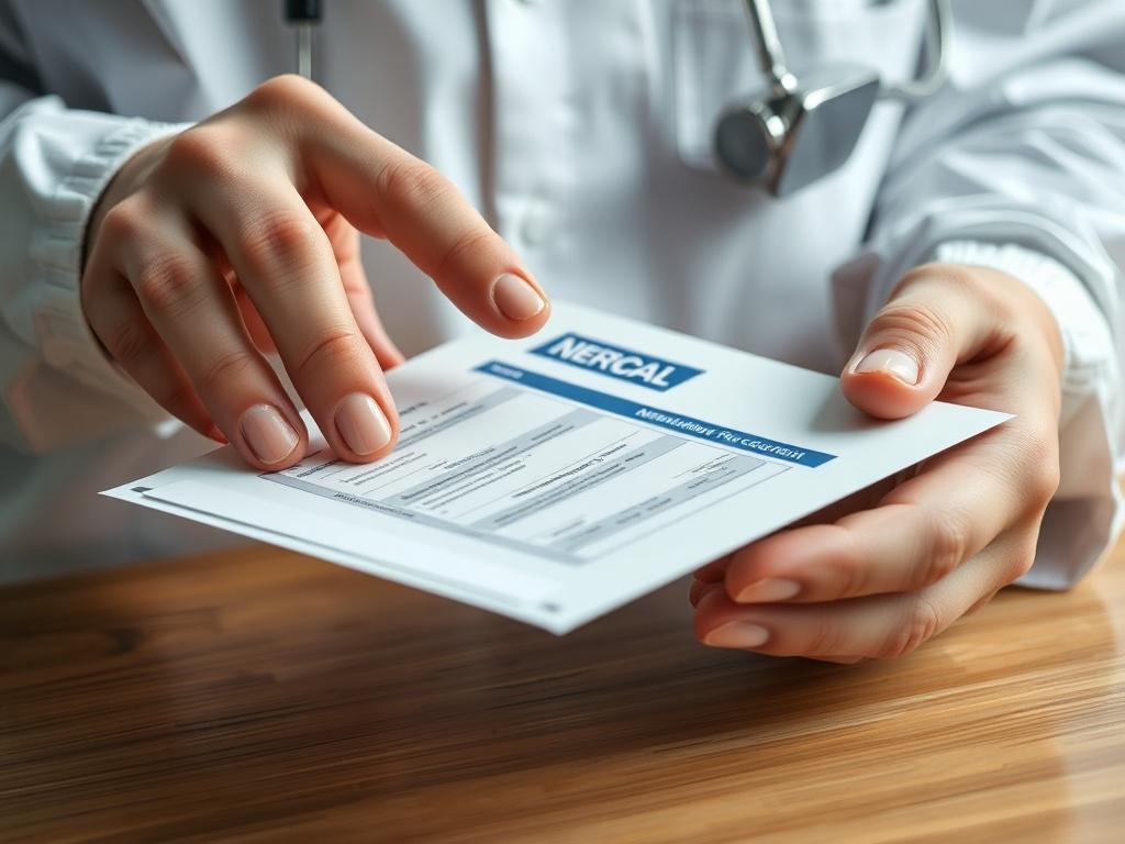 A close up shot of hands carefully packing medical documents