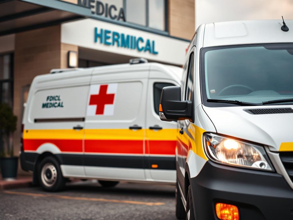 A close up shot of a courier vehicle parked outside