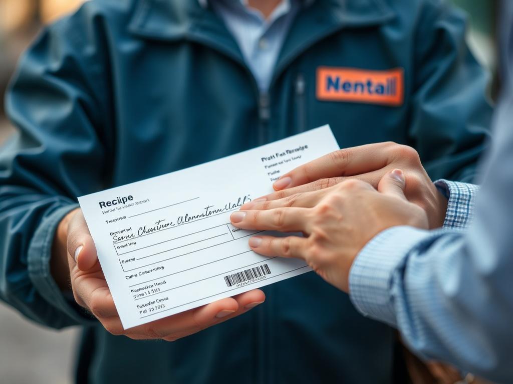 A close up shot of a courier presenting a signed