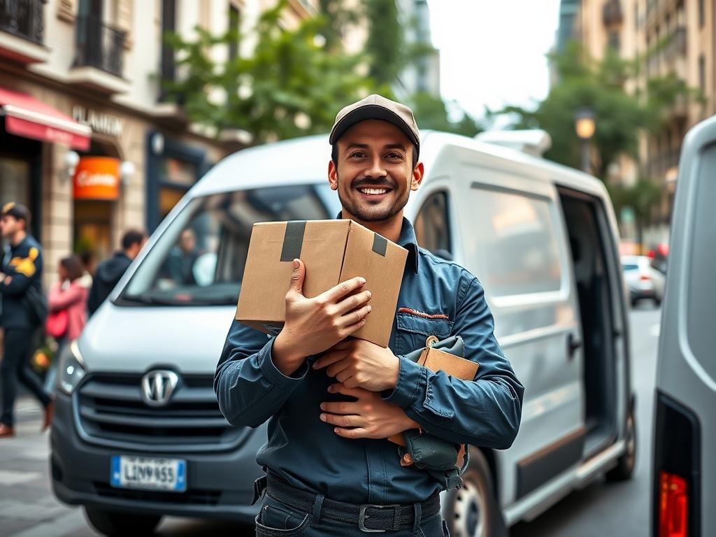 A close up shot of a courier in uniform holding