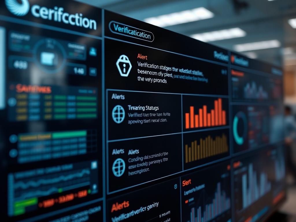 Close up of a digital verification dashboard displaying various verification