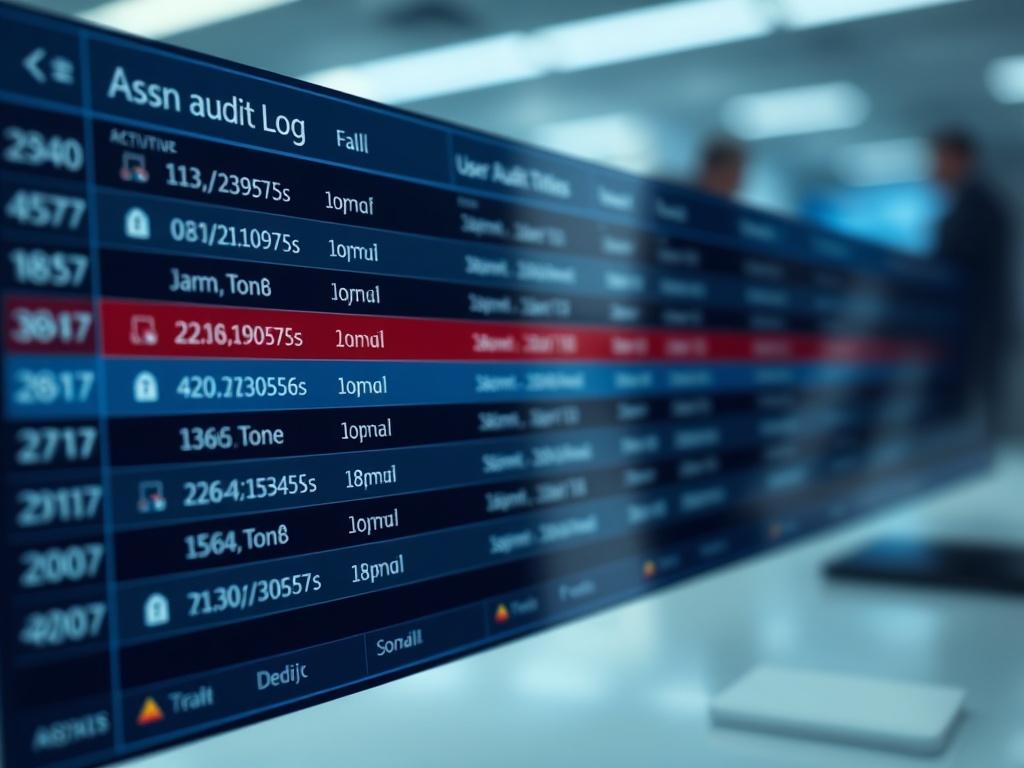 Close up of an audit log interface displaying user activities