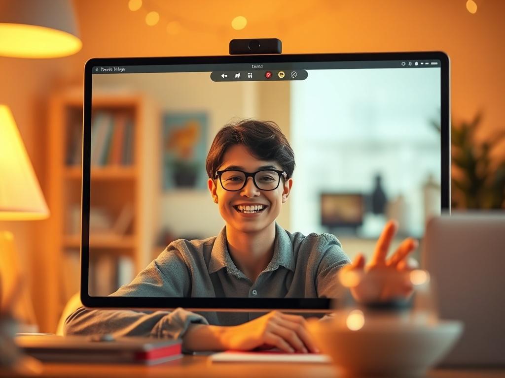 A cheerful scene of a person having a friendly conversation