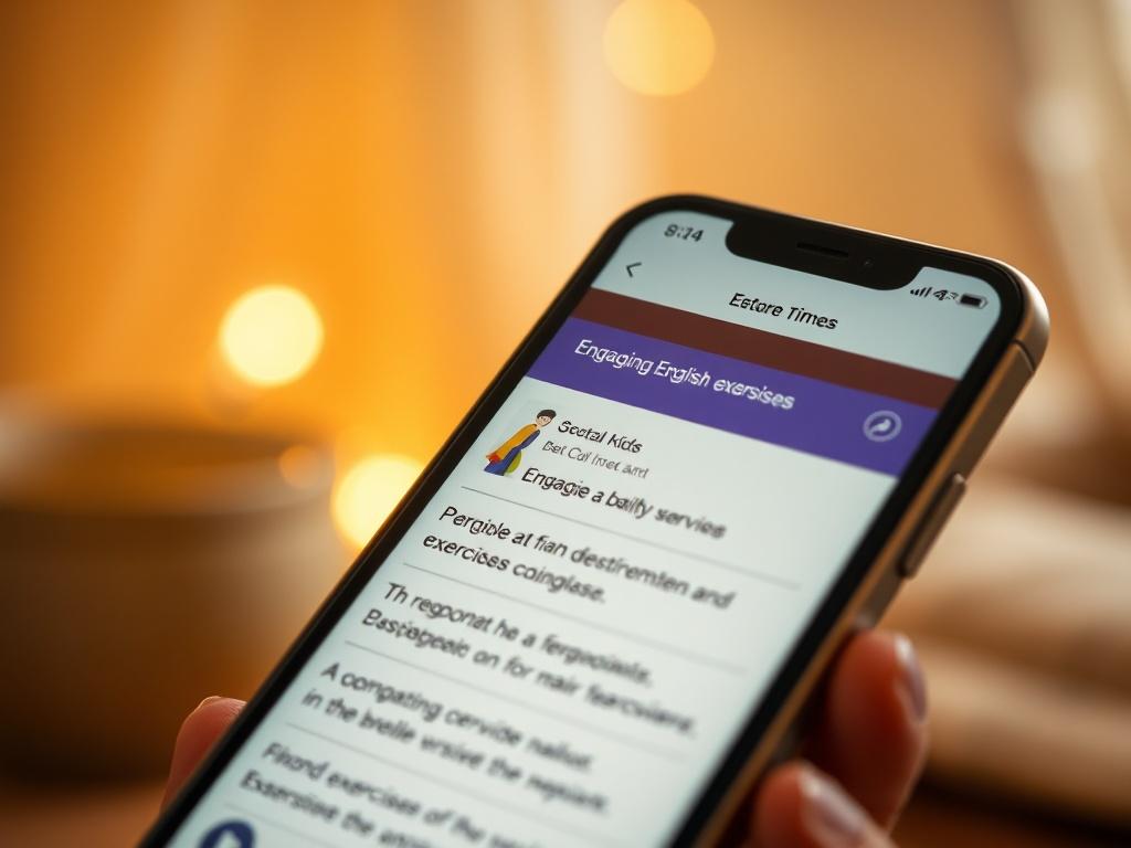 A close up of a smartphone screen displaying engaging English