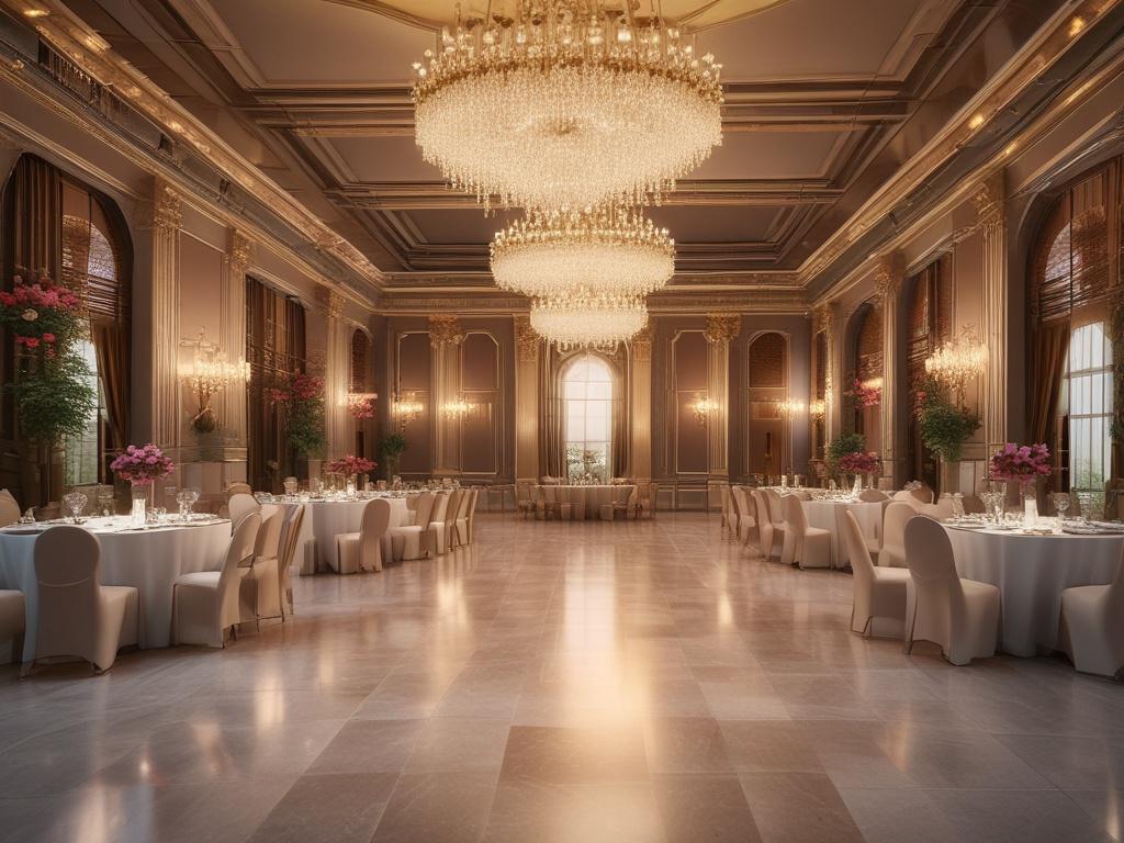 A vibrant event scene where an elegant escort interacts with