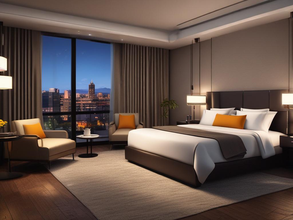 A serene hotel room ambiance showcasing a sophisticated escort preparing