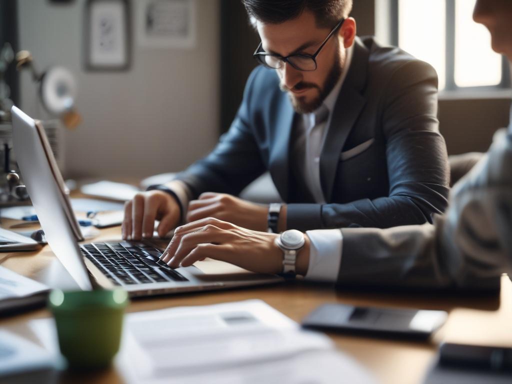 A hyper realistic close up of a financial consultant working