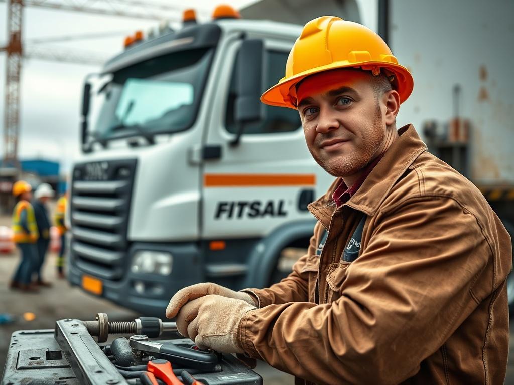 A mobile mechanic working on a fleet truck at a