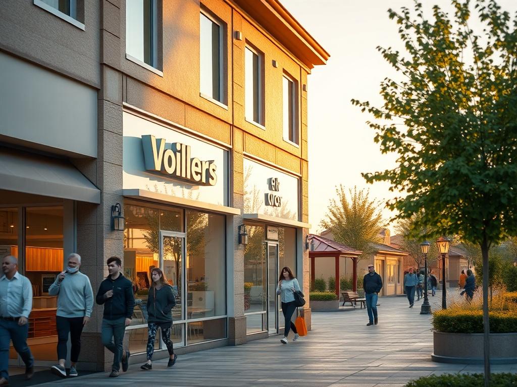 A bustling commercial area with a freshly pressure washed storefront