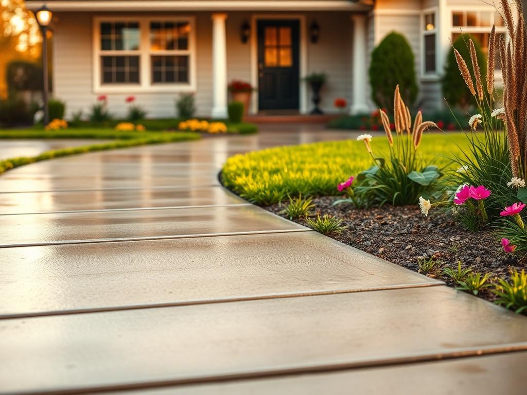 A close up of a clean, pressure washed driveway and
