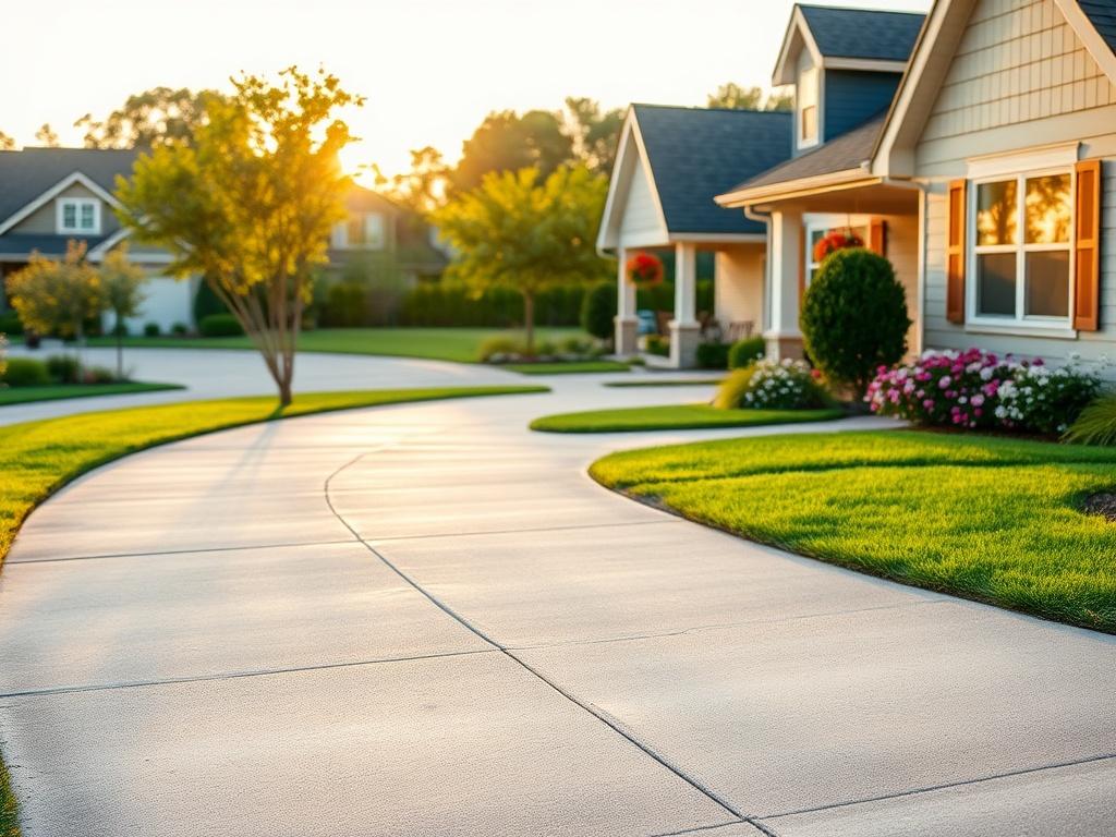 A serene residential neighborhood with a clean and freshly pressure