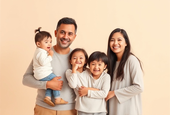 Family portrait session with warm studio lighting