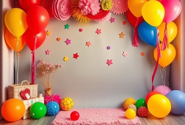 Colorful creative theme photoshoot with decorative props