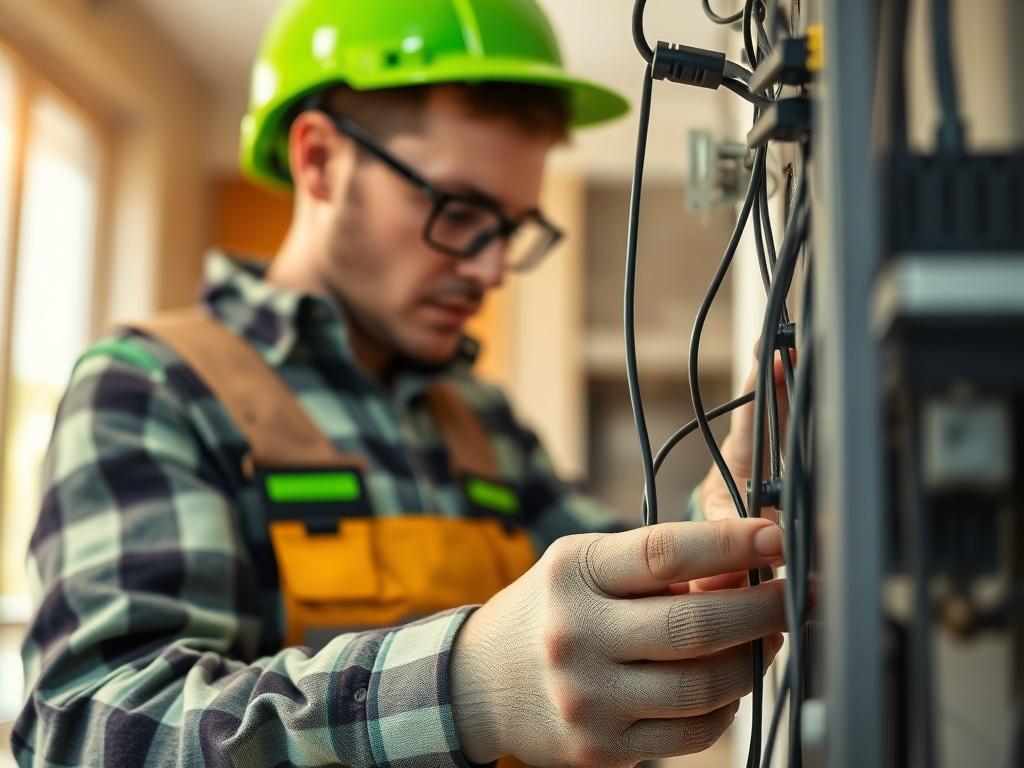 A close up shot of a skilled electrician working on