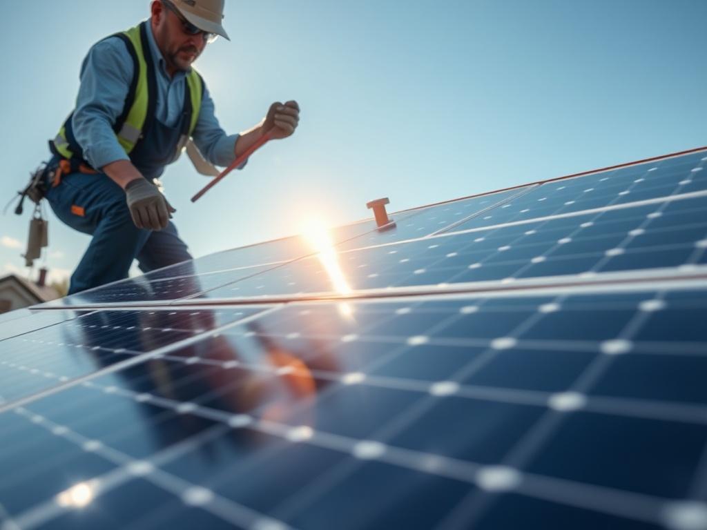 A close up of solar panels being installed on a