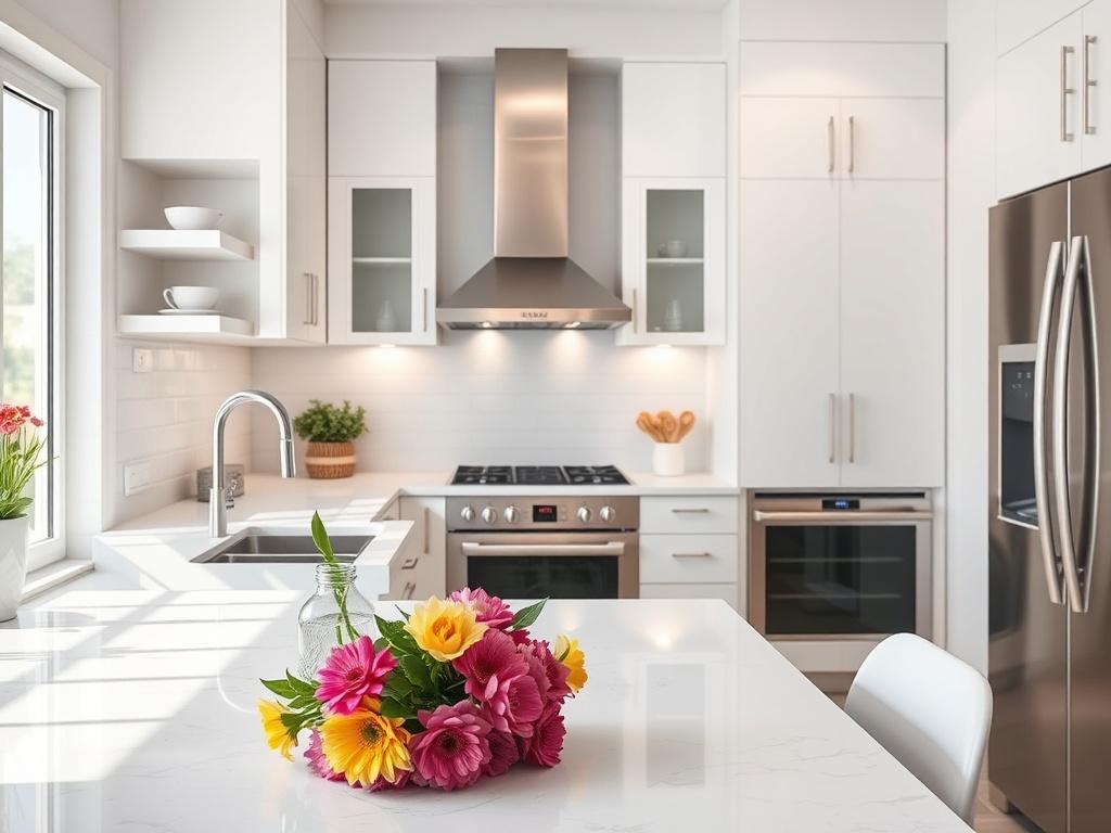 An inviting kitchen with gleaming countertops and sparkling appliances, showcasing
