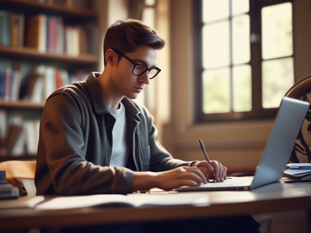 An engaging image of a student studying, with a laptop