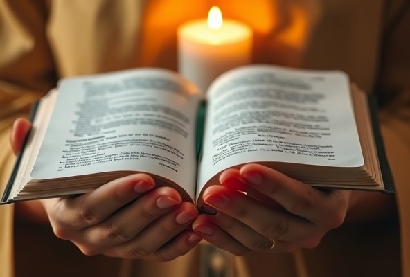 Bible and prayer book with candlelight