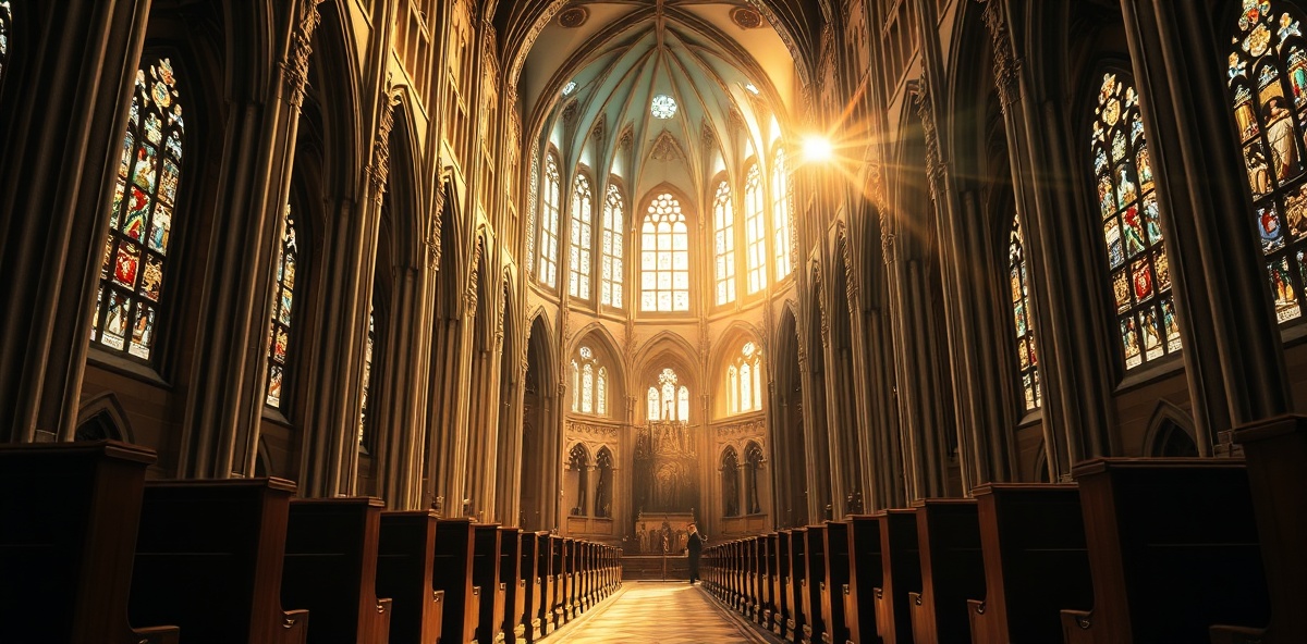 Cathedral interior with stained glass