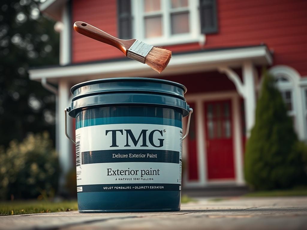 A close up shot of a paint bucket labeled 'TMG