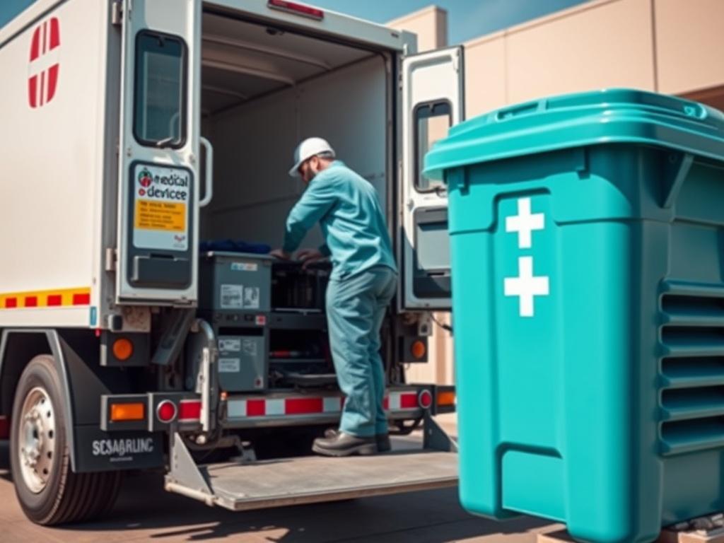 A close up image of a medical waste disposal truck