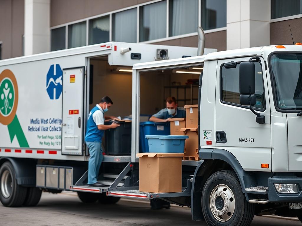 A close up shot of a medical waste collection truck