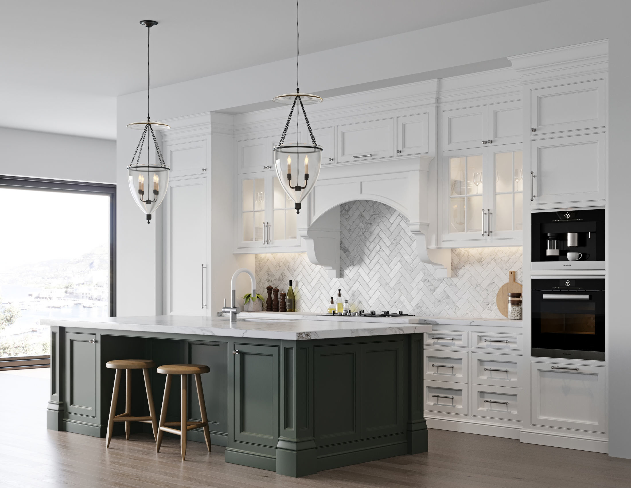 Classic custom kitchen design with cabinetry and island