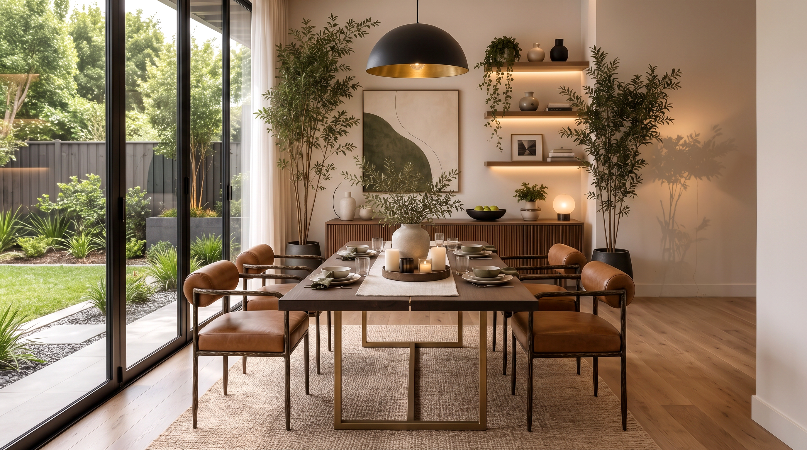 West Hill dining room with a dark round table and upholstered chairs