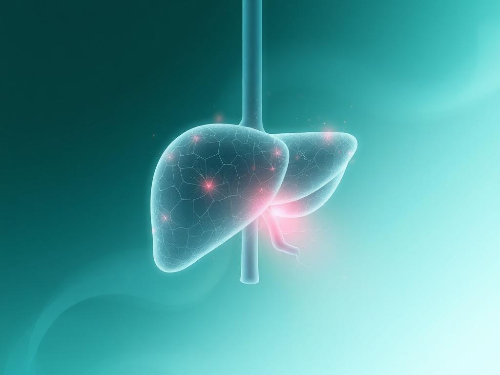 **AI Image Generation Prompt:**

Create a high-quality illustration that reflects the theme "¿Cómo saber si el hígado graso ya está causando daño? Señales y estudios que ayudan a detectarlo." The composition should be simple and clear, featuring a single, prominent subject: the human liver. The liver should be depicted in a detailed and anatomical style, positioned centrally against a soft, gradient background that reflects a calm and clinical environment. The color palette should primarily include shades o