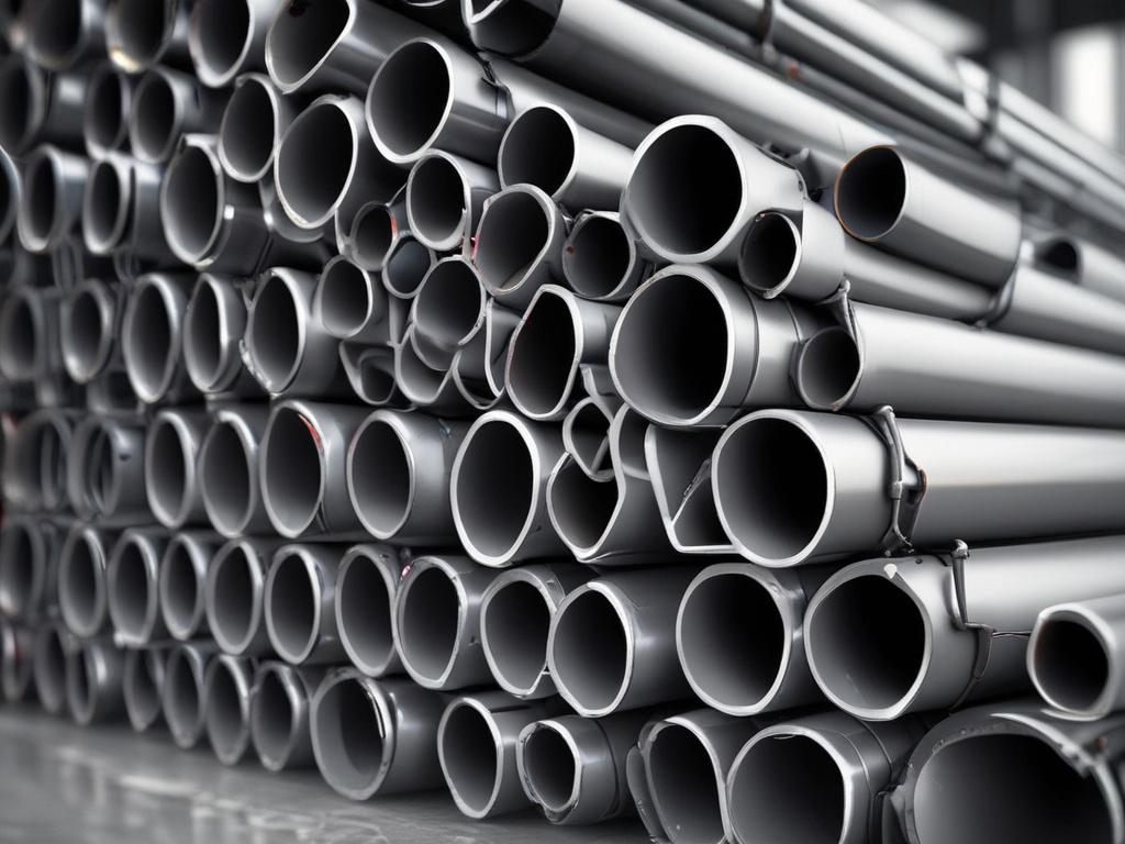A close up shot of steel pipes (стальные трубы) stacked