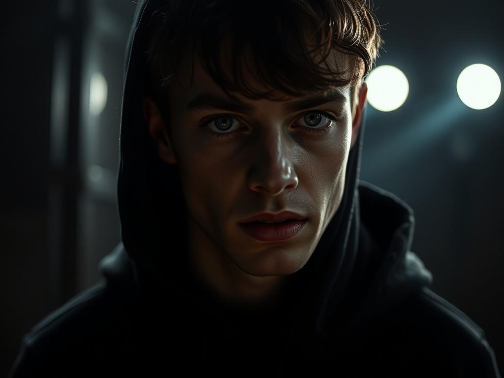 A close up shot of a young male artist with
