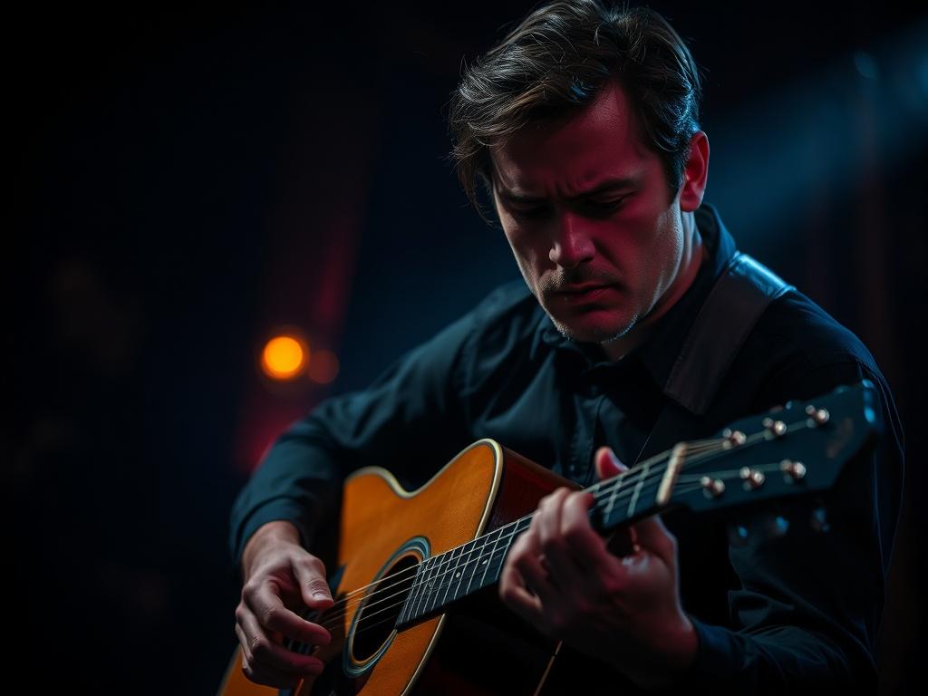 A dramatic high resolution image of a musician in a