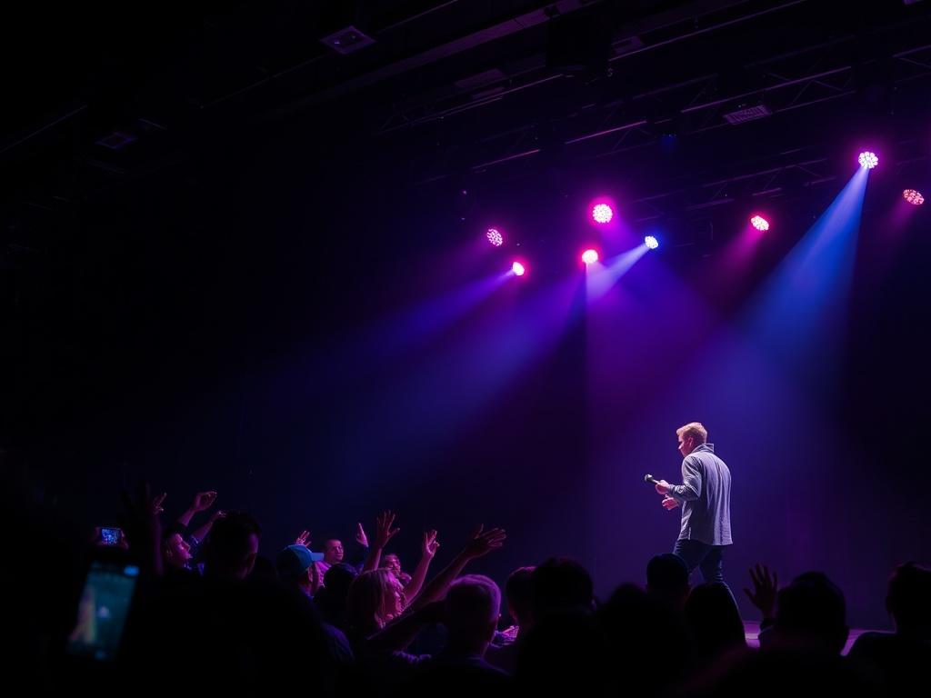 A high resolution image of a live concert scene, with