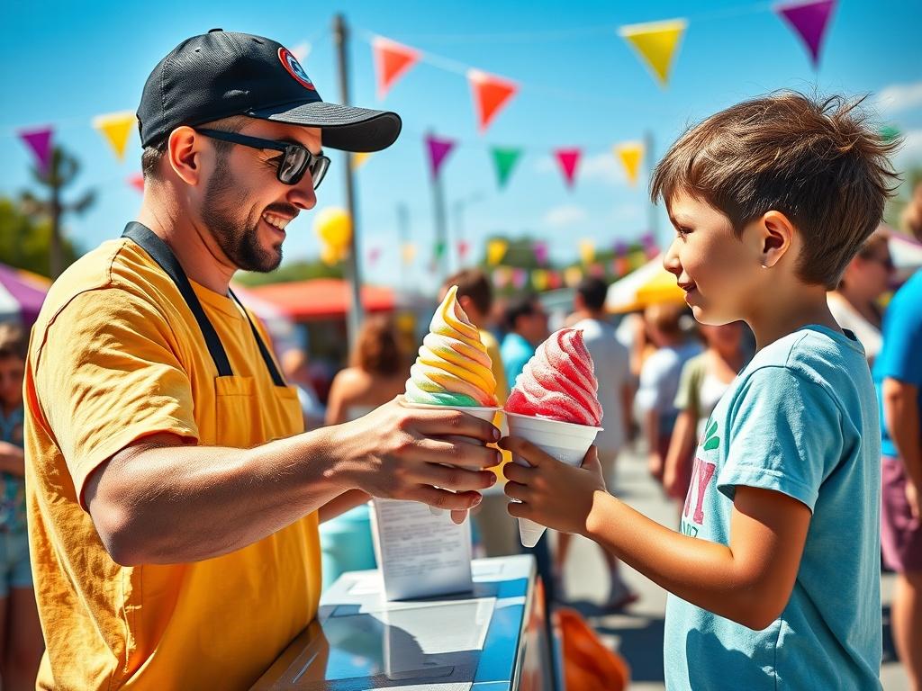 A vibrant, high resolution of a snow cone being served