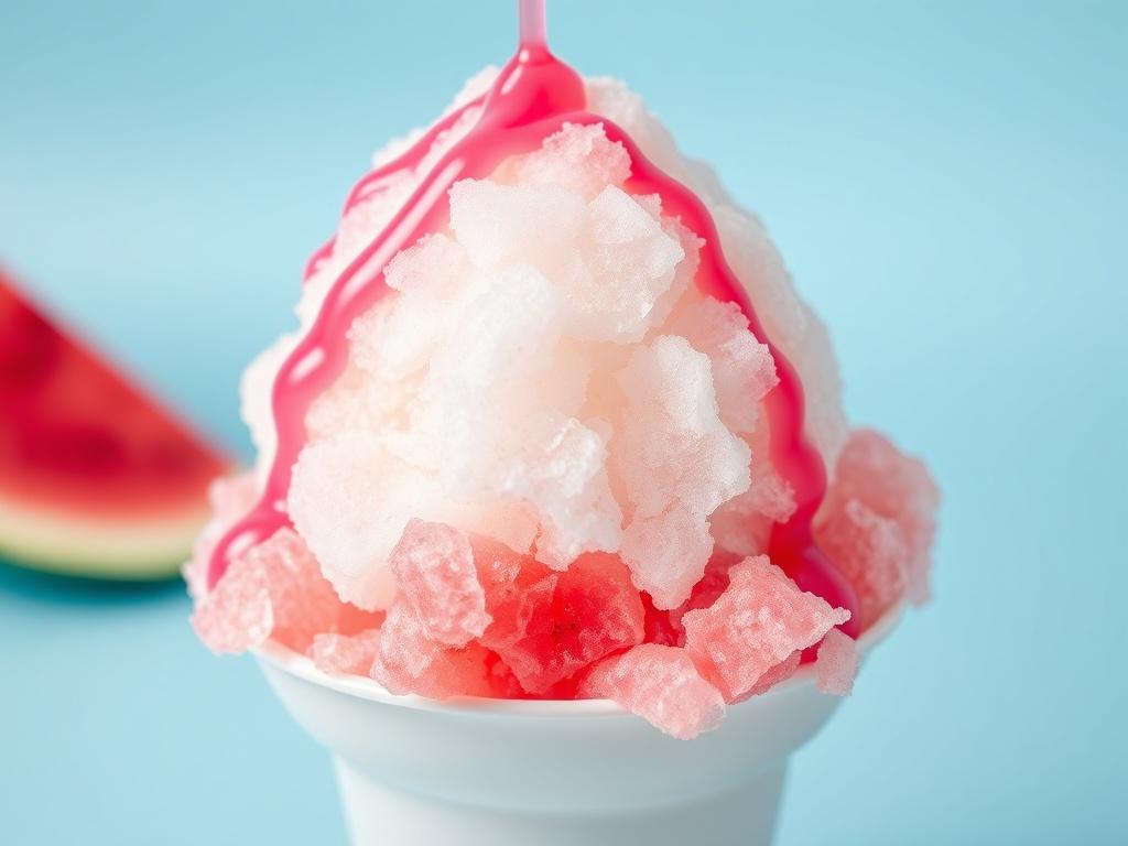 A close up shot of a watermelon snow cone, showcasing