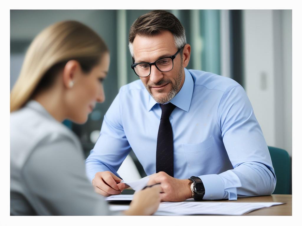 A close up shot of a professional consultant discussing documents