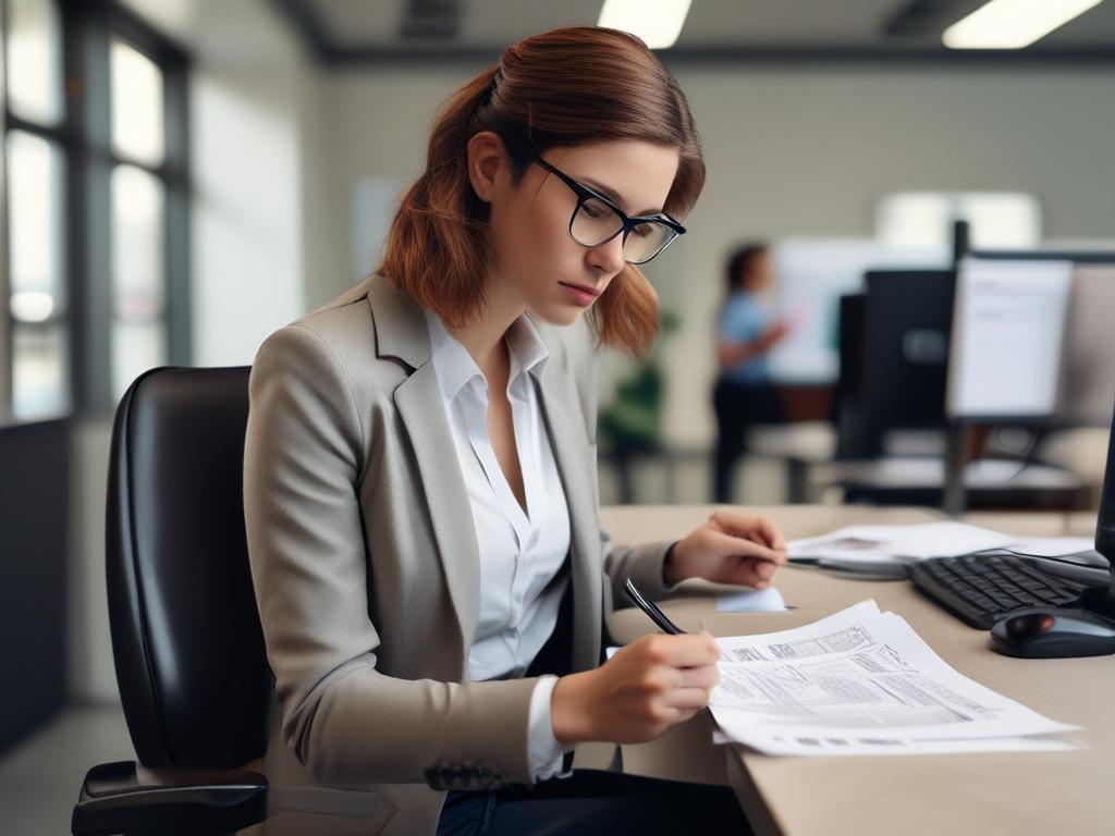 A close up shot of a professional woman reviewing documents