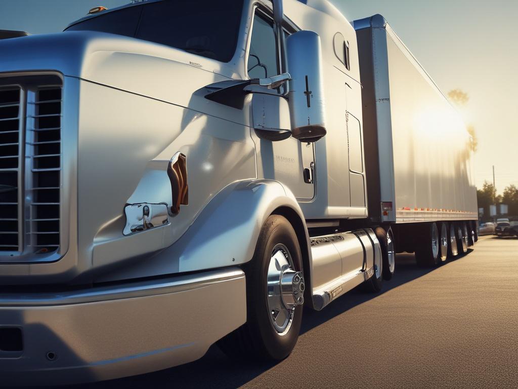 A close up shot of a gleaming commercial truck parked