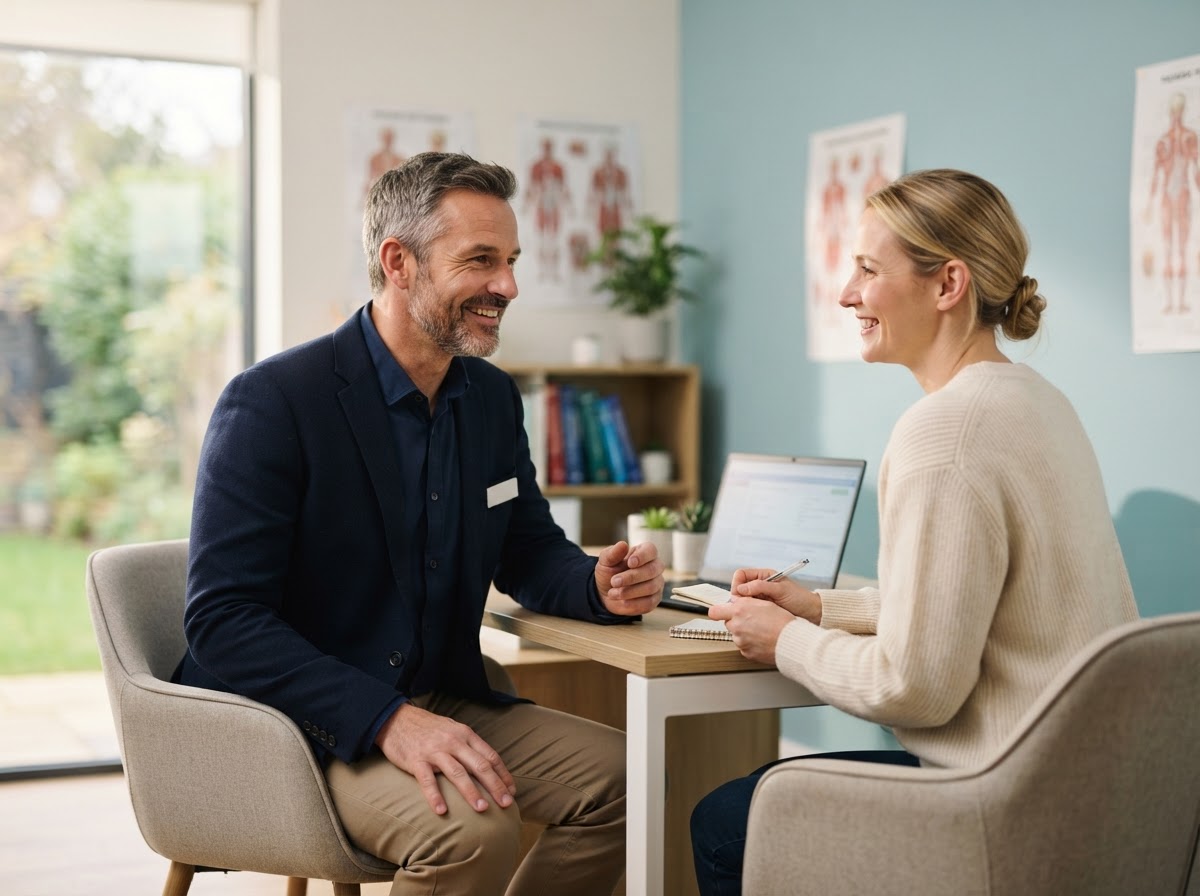 A GP listening attentively to a patient during a consultation