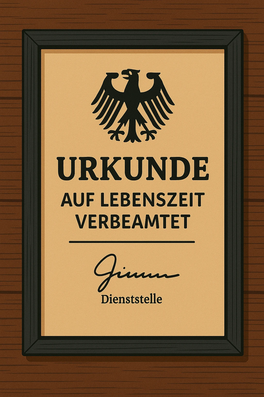 Beamtenurkunde mit Bundesadler – verbeamtet auf Lebenszeit