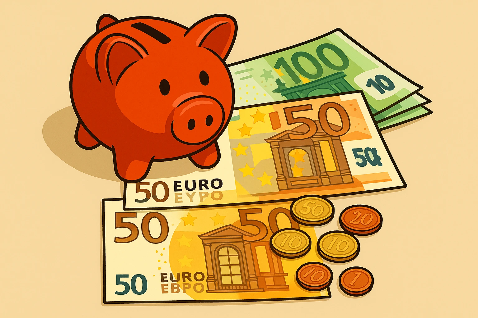 Sparschwein mit Euro-Geldscheinen – mit früher PKV-Wahl Geld sparen als Beamtenanwärter