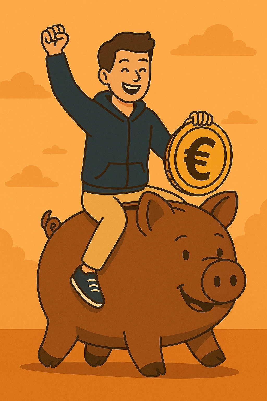 Beamter sitzt auf Sparschwein mit Euro-Münze – Altersvorsorge mit PKV kombinieren