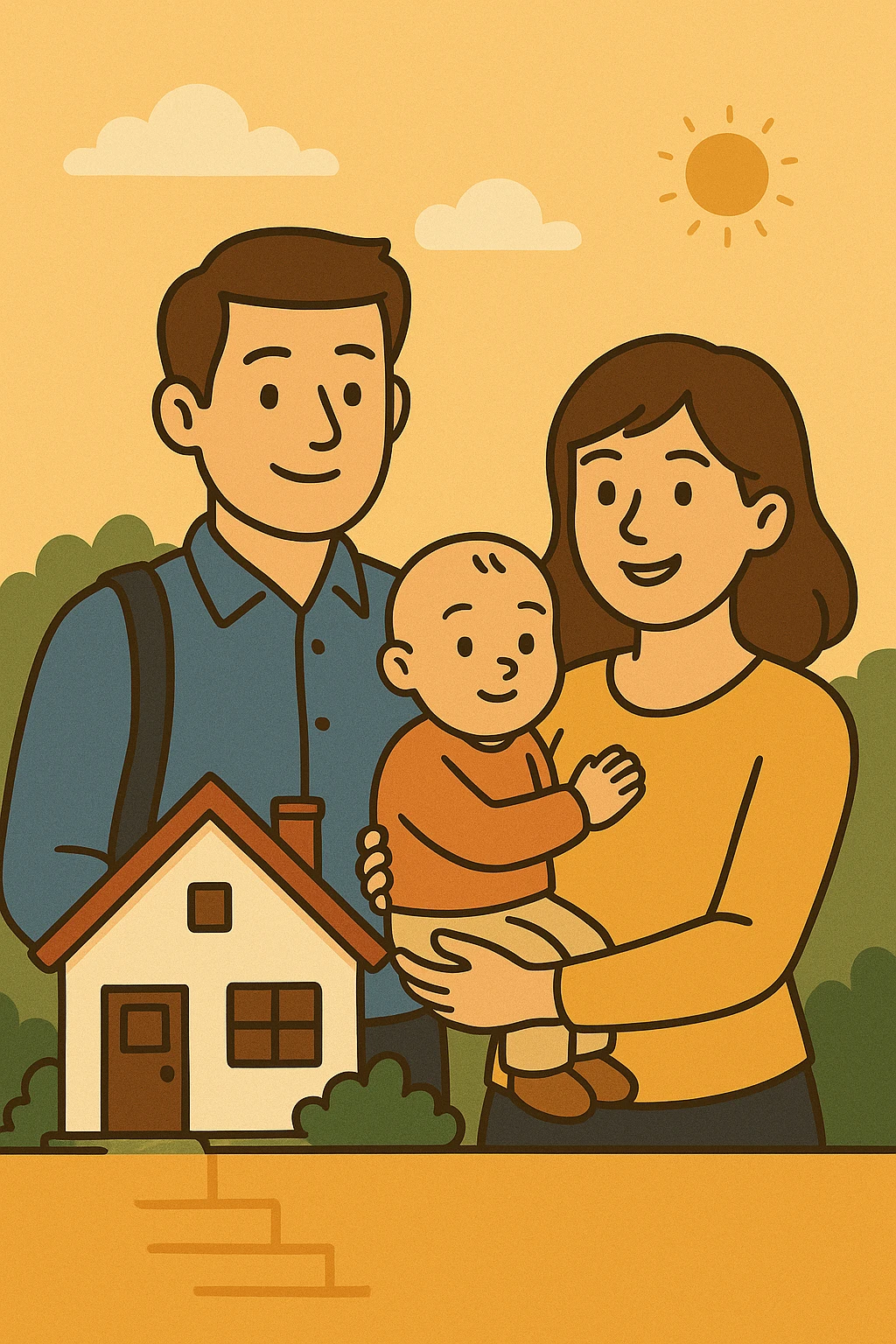 Familie mit Kind vor Haus – Auswirkungen auf Beihilfe und PKV durch Lebensveränderungen