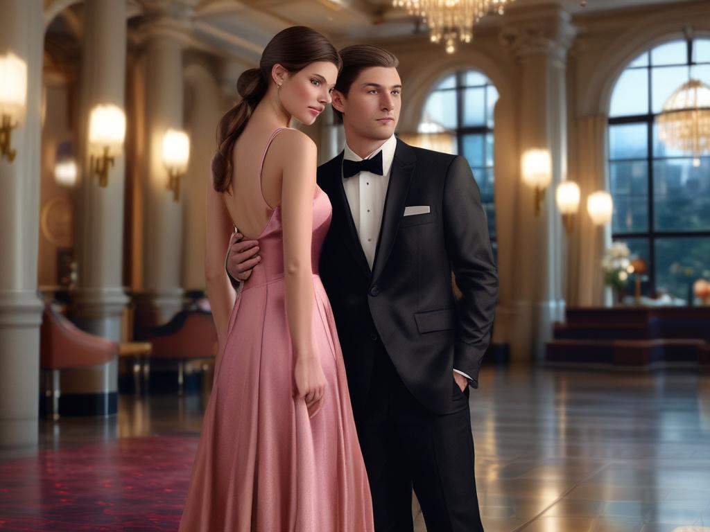 A charming escort dressed elegantly at a sophisticated gala event,