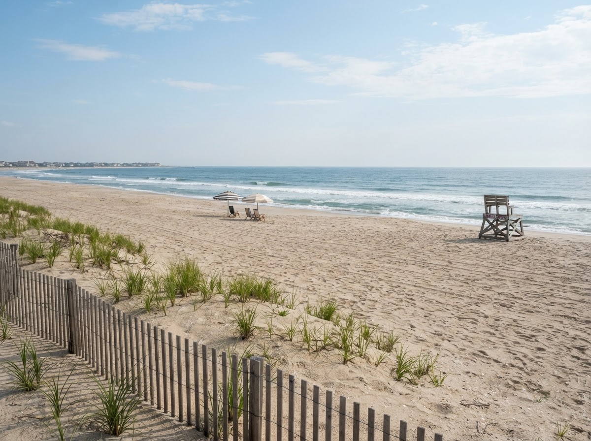 Quiet Cape May beach with dunes