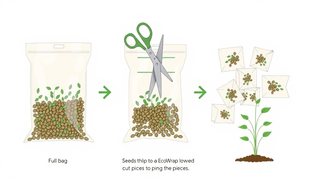 Step-by-step guide showing how to cut EcoWrap into plantable pieces