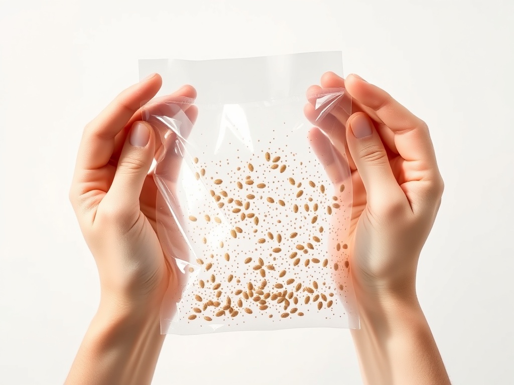 EcoWrap biodegradable biofilm packaging with visible embedded seeds held in hands