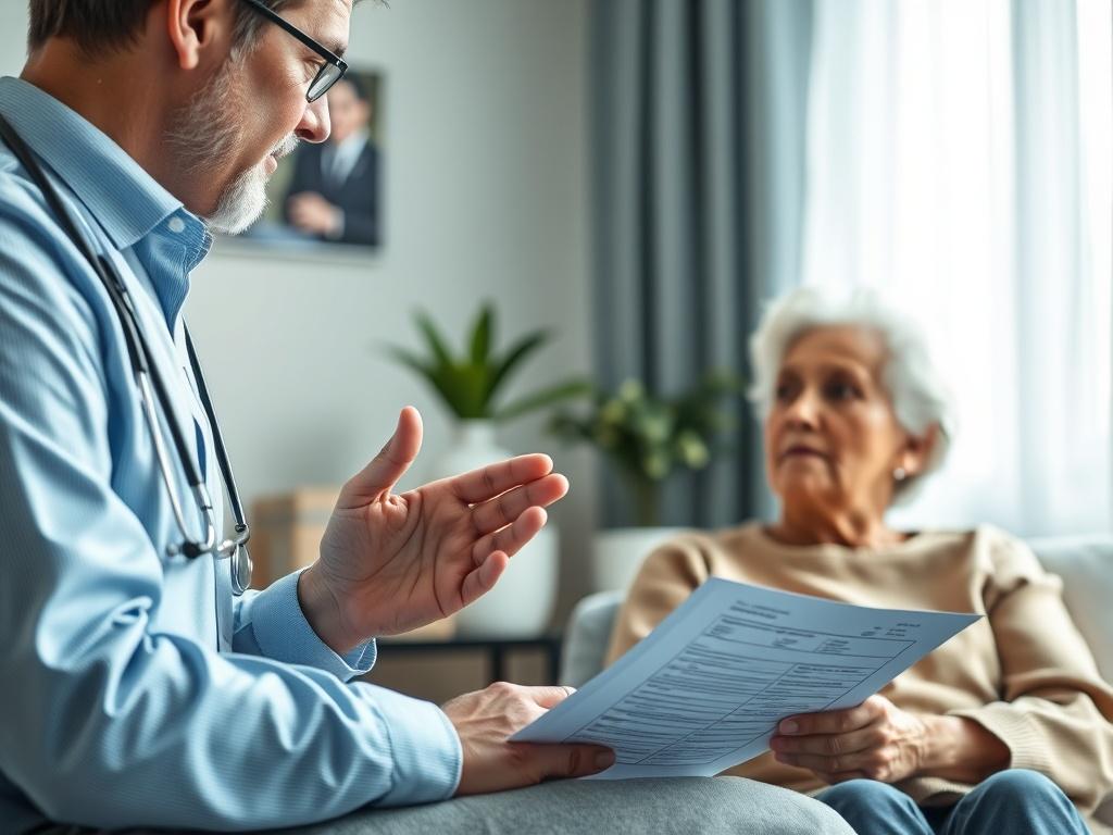 A close-up shot of a patient discussing their treatment plan with a healthcare provider in a calm, professional setting. The focus should be on the supportive interaction, highlighting the attentive nature of the healthcare service.